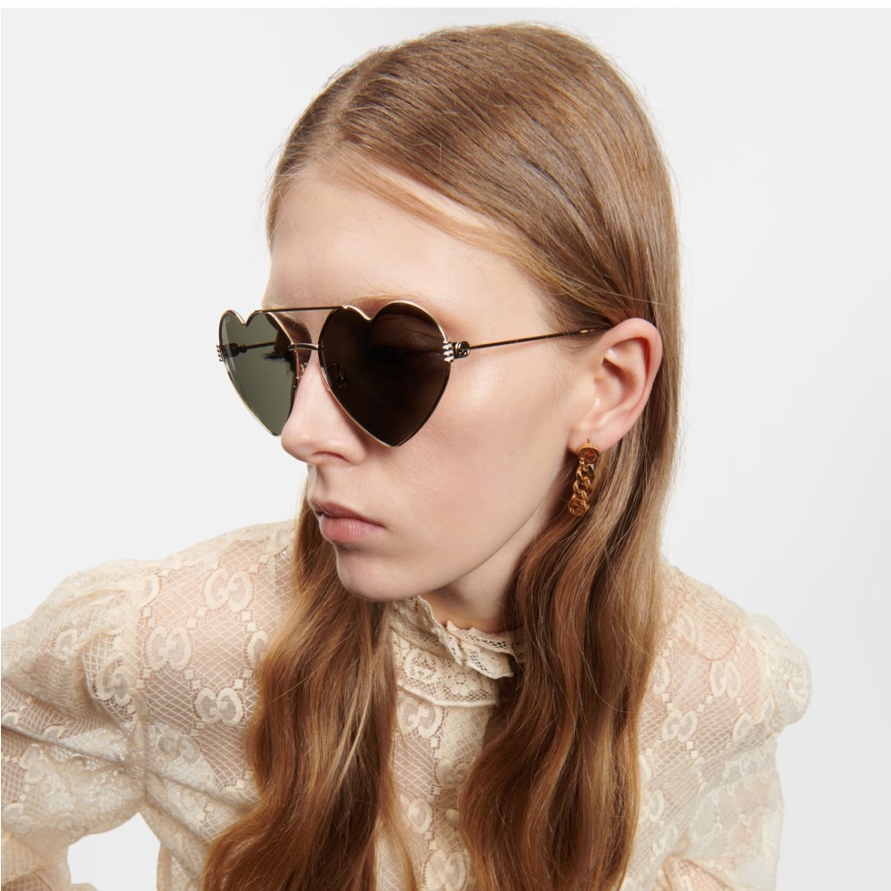 Gucci Aviator Heart-Shaped Black Sunglasses